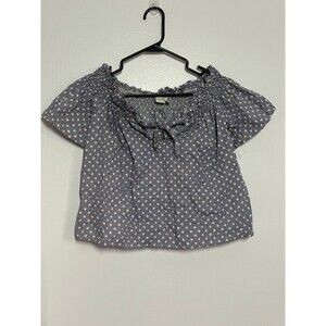 Paper Crane off the shoulder scrunch crop top polka dots shirt size large